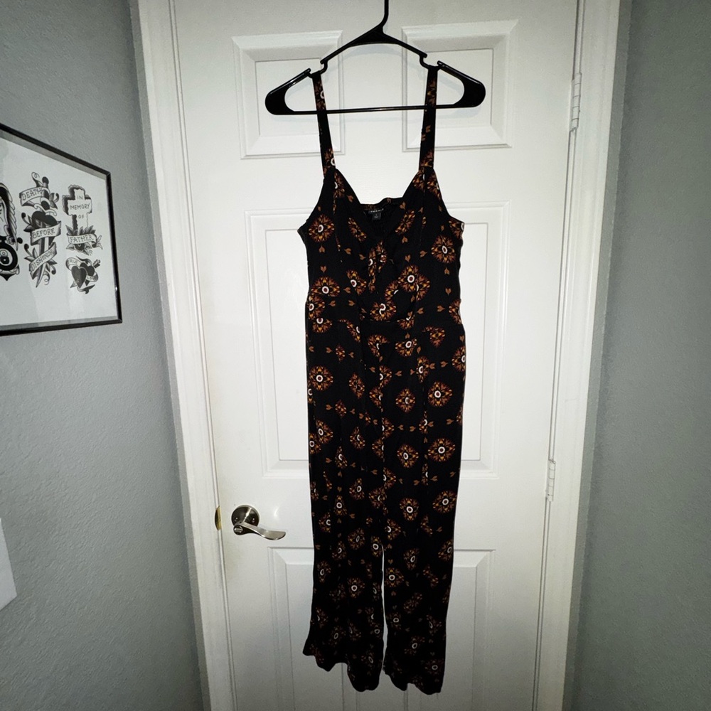 Torrid Black Floral Print Wide-Leg Jumpsuit Capri Length